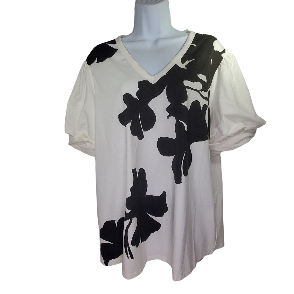 Chico's White Tee with Black Floral Print
